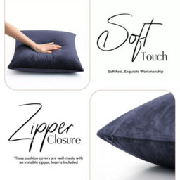 Ameha Charcoal Plain Velvet Cushions Set, 18X18 Inch, Includes 4 Filled Cushions & 4 Covers, Breathable & Anti Allergic - thumbnail 9