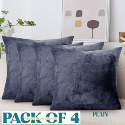 Ameha Charcoal Plain Velvet Cushions Set, 18X18 Inch, Includes 4 Filled Cushions & 4 Covers, Breathable & Anti Allergic