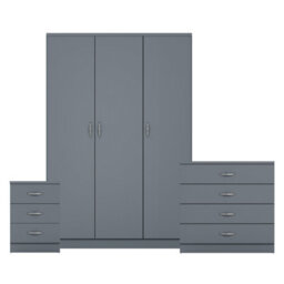 Lassic Vida Designs Riano 3 Piece Bedroom Set (3 Drawer Bedside Chest, 4 Drawer Chest, 3 Door Wardrobe), Grey - thumbnail 8