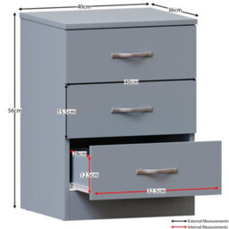 Lassic Vida Designs Riano 3 Piece Bedroom Set (3 Drawer Bedside Chest, 4 Drawer Chest, 3 Door Wardrobe), Grey - thumbnail 3