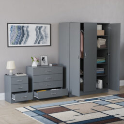 Lassic Vida Designs Riano 3 Piece Bedroom Set (3 Drawer Bedside Chest, 4 Drawer Chest, 3 Door Wardrobe), Grey - thumbnail 6