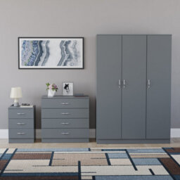 Lassic Vida Designs Riano 3 Piece Bedroom Set (3 Drawer Bedside Chest, 4 Drawer Chest, 3 Door Wardrobe), Grey - thumbnail 7