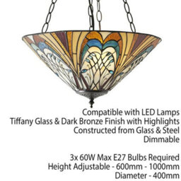 Tiffany Glass Hanging Ceiling Pendant Light Bronze Inverted Lamp Shade I00122 - thumbnail 2