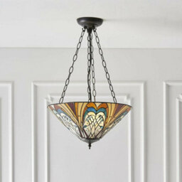 Tiffany Glass Hanging Ceiling Pendant Light Bronze Inverted Lamp Shade I00122 - thumbnail 5