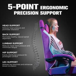 Luckracer Fabric Gaming Chair With Footrest, Ergonomic Computer Desk Chair With Pocket Spring Cushion Home Office Chair, Purple - thumbnail 4