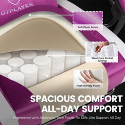 Luckracer Fabric Gaming Chair With Footrest, Ergonomic Computer Desk Chair With Pocket Spring Cushion Home Office Chair, Purple - thumbnail 7