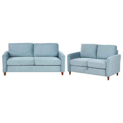 Beliani Living Room Set 5 Seater Mare Fabric Blue With Storage - image 1