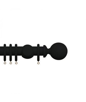 Premium 35mm Wooden Curtain Pole Set - Coal Black 160Cm