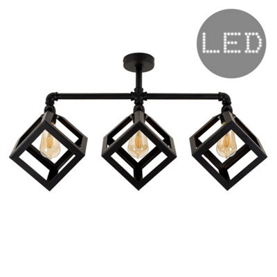 Valuelights Luiggi Satin Black 3 Way Bar Pipework Ceiling Light With Puzzle Cube Design Black Metal Shades And Led Bulbs - image 1