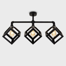 Valuelights Luiggi Satin Black 3 Way Bar Pipework Ceiling Light With Puzzle Cube Design Black Metal Shades And Led Bulbs - thumbnail 2