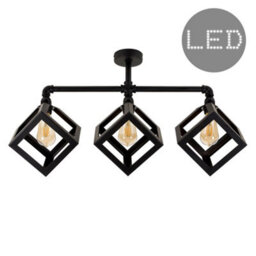 Valuelights Luiggi Satin Black 3 Way Bar Pipework Ceiling Light With Puzzle Cube Design Black Metal Shades And Led Bulbs