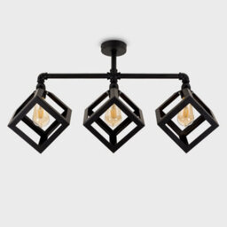 Valuelights Luiggi Satin Black 3 Way Bar Pipework Ceiling Light With Puzzle Cube Design Black Metal Shades And Led Bulbs - thumbnail 4