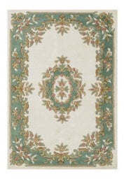 Traditional Rug, Cream Green Floral Rug, 20mm Thickness Bordered Rug, Handmade Living Room Rug, Wool Rug-80Cm X 150Cm