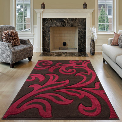 Smart Living Modern Thick Soft Carved Area Rug, Living Room Carpet, Kitchen Floor, Bedroom Soft Rugs 120Cm X 170Cm - Brown Red - image 1