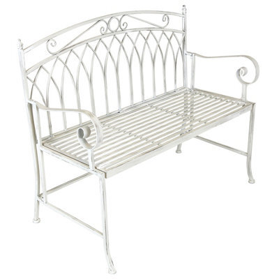 Charles Bentley Wrought Iron Feminine Bench - Antique White - image 1