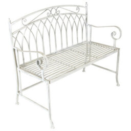 Charles Bentley Wrought Iron Feminine Bench - Antique White - thumbnail 1