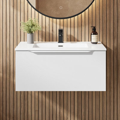 Affine 800mm Bathroom Vanity Unit Basin Wall Hung Storage Furniture Soft Close White - image 1