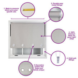 Furnished Made To Measure Blackout Roller Blinds With Big Round Eyelets - Grey Blind (W)240Cm (L)165Cm - thumbnail 3