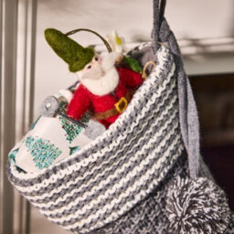 Dibor Grey Chunky Knit Pom Pom Xmas Gift Decoration Christmas Stocking For Kids - thumbnail 5