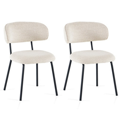 Sonara Set Of 2 Linen Fabric Mid-Century Dining Chairs With Handle