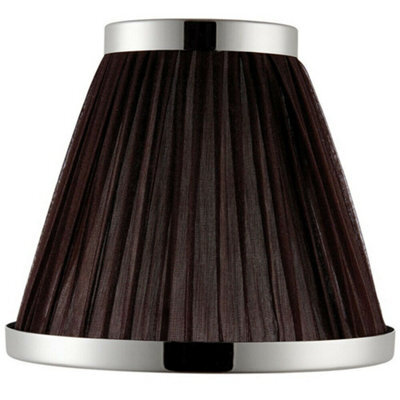 "6"" Luxury Round Tapered Lamp Shade Brown Pleated Organza Fabric & Bright Nickel" - image 1