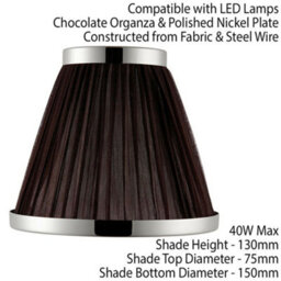 "6"" Luxury Round Tapered Lamp Shade Brown Pleated Organza Fabric & Bright Nickel" - thumbnail 2