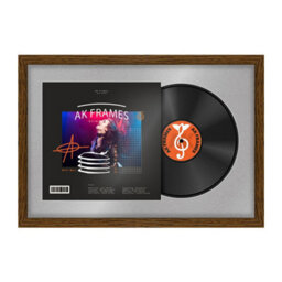 "AK Frames 25X17"" Dark Oak Modern Vinyl Record Frame With Silver Mount For 12 Inch Lp Cover & Disc - Overlapped Design"