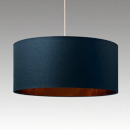 K Living Large Modern Cylinder Ceiling Pendant/table Lampshade Drum Light In Navy With Copper Lining