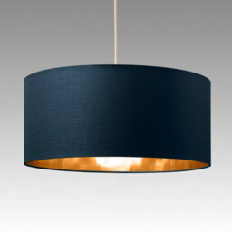 K Living Large Modern Cylinder Ceiling Pendant/table Lampshade Drum Light In Navy With Copper Lining - thumbnail 2