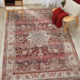 Red Luxurious Traditional Persian Easy To Clean Floral Rug For Dining Room-160Cm X 230Cm