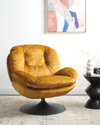 Beliani Swivel Armchair Nolvik Velvet Mustard - thumbnail 2