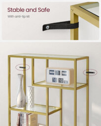 Songmics Tall Bookcase, 6-Shelf Display Unit, Multifunctional Plant Rack, Glass Shelves, For Home, Room, Kitchen, Metallic Gold - thumbnail 4