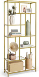 Songmics Tall Bookcase, 6-Shelf Display Unit, Multifunctional Plant Rack, Glass Shelves, For Home, Room, Kitchen, Metallic Gold - thumbnail 6