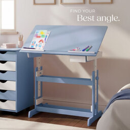 Tectake Desk - For Children, Wooden, Tiltable Tabletop, 7 Height Settings, With Drawer 109 Cm - Blue - thumbnail 7