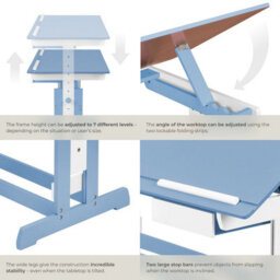 Tectake Desk - For Children, Wooden, Tiltable Tabletop, 7 Height Settings, With Drawer 109 Cm - Blue - thumbnail 5