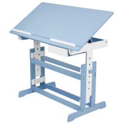 Tectake Desk - For Children, Wooden, Tiltable Tabletop, 7 Height Settings, With Drawer 109 Cm - Blue