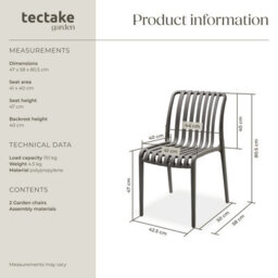 Tectake Garden Chairs Alcudia - Durable, Stackable And Weather-Resistant - Anthracite - Set Of 2 - thumbnail 6