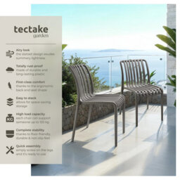 Tectake Garden Chairs Alcudia - Durable, Stackable And Weather-Resistant - Anthracite - Set Of 2 - thumbnail 2