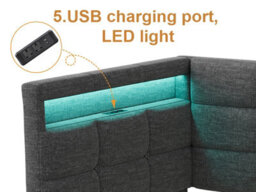 Single Bed Frame With 2 Drawers, Usb And Led, 3Ft Single Daybed With 90X190 Corner Platform Bed, Upholstered Guardrail, Beige - thumbnail 5