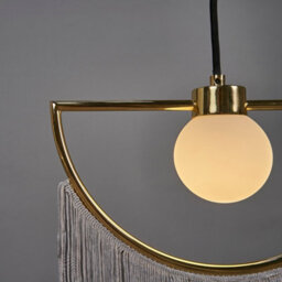 Valuelights Jupiter Polished Brass Semi Circle And Grey Tassel Ceiling Pendant Light With Frosted Shade - thumbnail 3