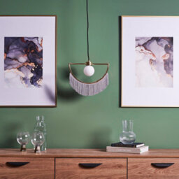 Valuelights Jupiter Polished Brass Semi Circle And Grey Tassel Ceiling Pendant Light With Frosted Shade - thumbnail 4