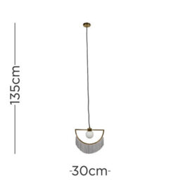 Valuelights Jupiter Polished Brass Semi Circle And Grey Tassel Ceiling Pendant Light With Frosted Shade - thumbnail 6