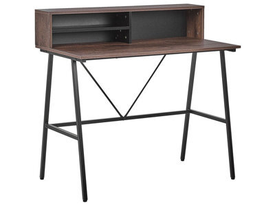 Beliani Elara Desk, Dark Brown Matt Top 100 X 50 Cm, Black Powder-Coated Steel Frame, Open Shelves - image 1