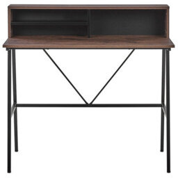 Beliani Elara Desk, Dark Brown Matt Top 100 X 50 Cm, Black Powder-Coated Steel Frame, Open Shelves - thumbnail 3