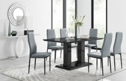 Furniturebox Imperia Black High Gloss 6 Seater Dining Table With Structural 2 Plinth Column Legs 6 Grey Faux Leather Black Leg Milan Chairs - thumbnail 1