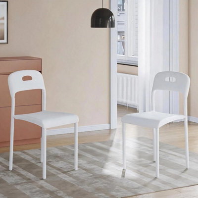 White Modern Dining Chairs Set Of 2 Stackable Kitchen Plastic Chairs Waterproof - image 1