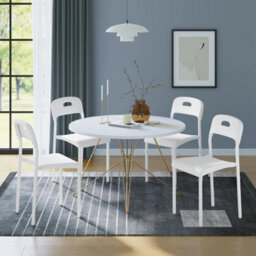 White Modern Dining Chairs Set Of 2 Stackable Kitchen Plastic Chairs Waterproof - thumbnail 6