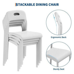 White Modern Dining Chairs Set Of 2 Stackable Kitchen Plastic Chairs Waterproof - thumbnail 3