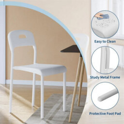 White Modern Dining Chairs Set Of 2 Stackable Kitchen Plastic Chairs Waterproof - thumbnail 4