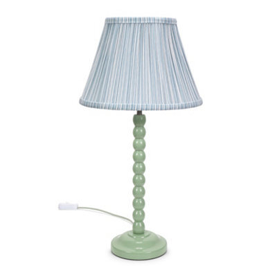 Valuelights Bobbles Sage Green Bobbin Table Lamp With Blue Pleated Shade - image 1